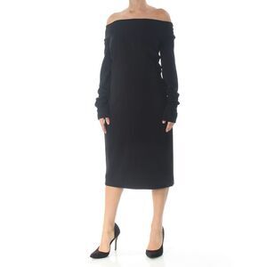 NARCISO RODRIGUEZ Womens Black Long Sleeve Off Shoulder Knee Length Dress 18